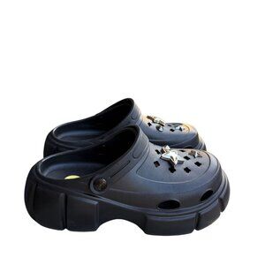 CROCS Black Platform Clog Mules with Star Charms